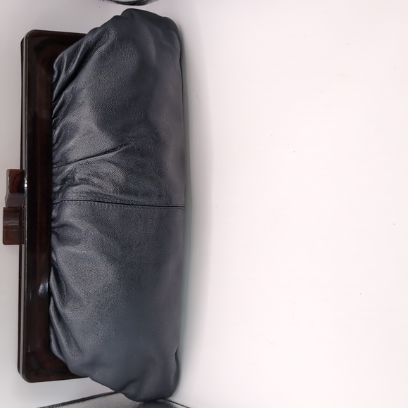 Vintage 70's Navy Italian Leather Clutch With Acrylic Frame Purse - Picture 2 of 7